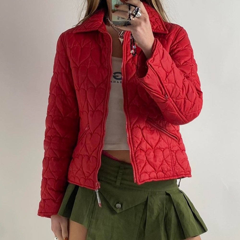 Vintage Phard Red Heart Quilted Pattern Puffer Jacket Coat